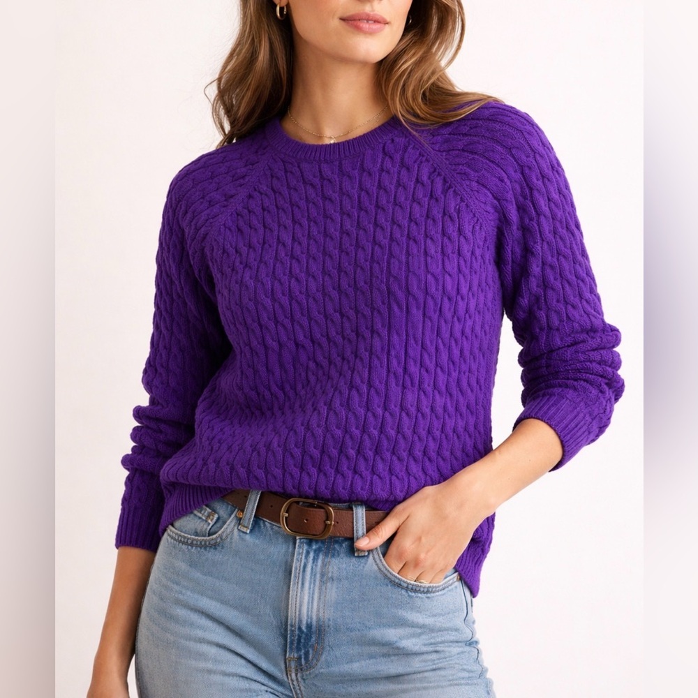 Vintage GAP Cable Knit Sweater 100% Cotton – Purple – Women’s Medium